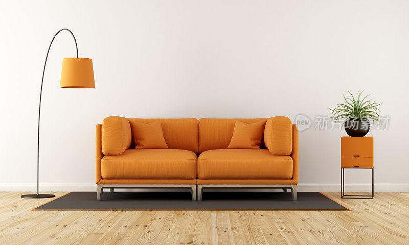 橙色沙发的现代客厅