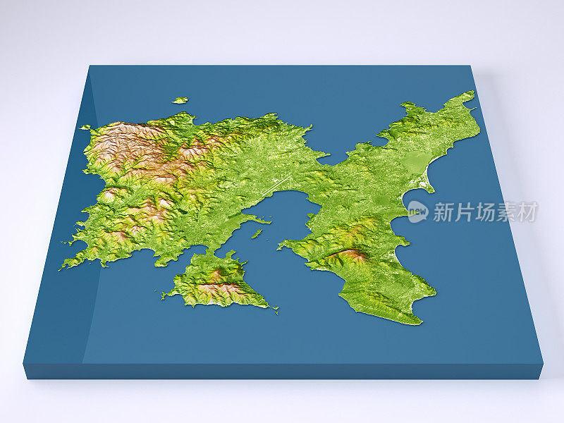 Limnos岛3D模型地形图增强彩色正面