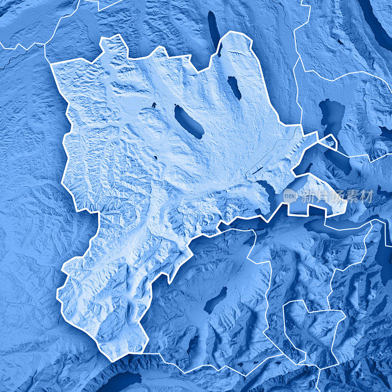 卢塞恩广东瑞士3D渲染地形图蓝色边界