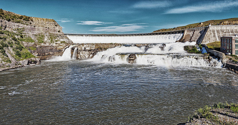 大瀑布蒙大拿瑞安大坝和发电厂密苏里河