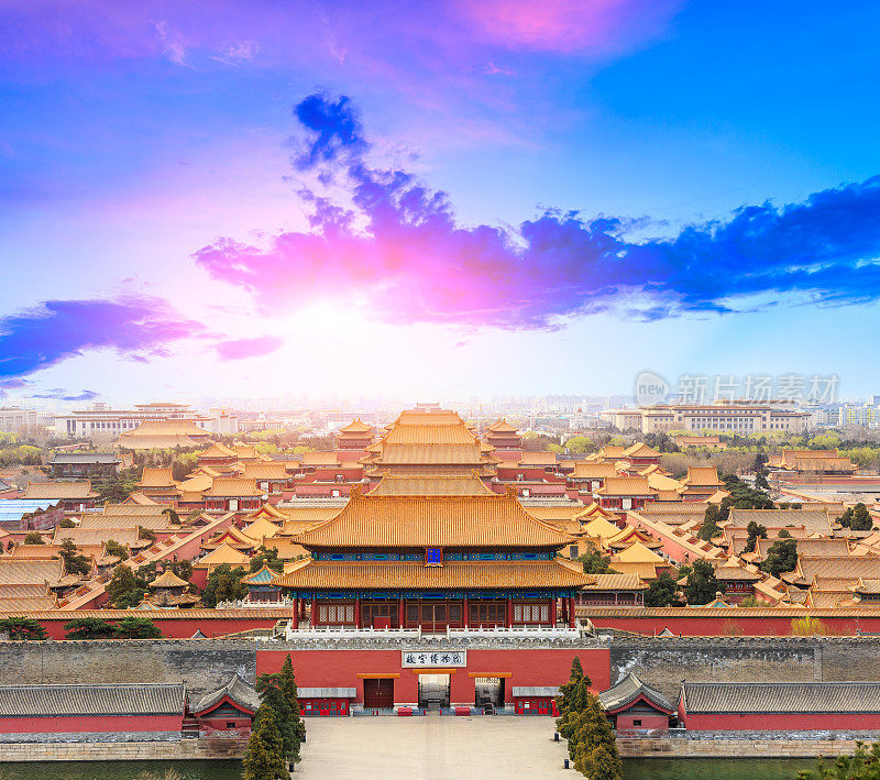 日落时分的北京紫禁城，中国，中国的象征