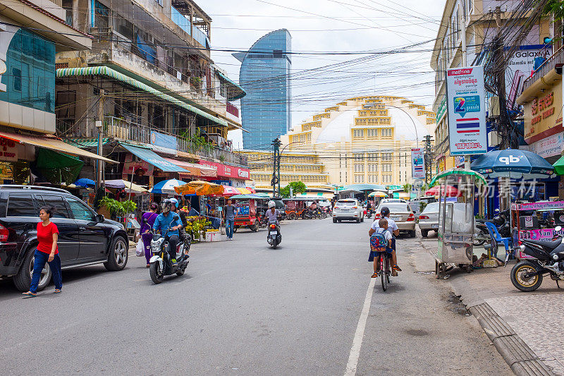 柬埔寨金边中央市场附近的街景
