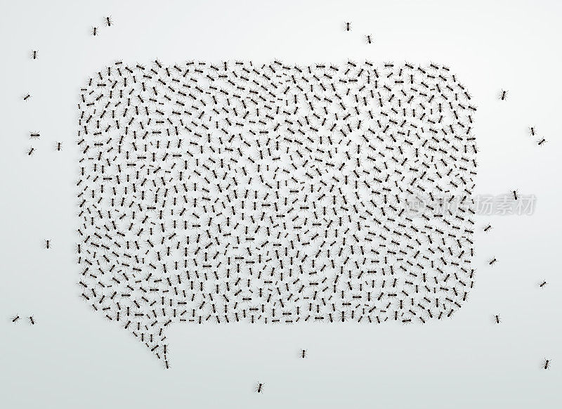团队合作理念:蚁群形成一个大的语音气泡符号