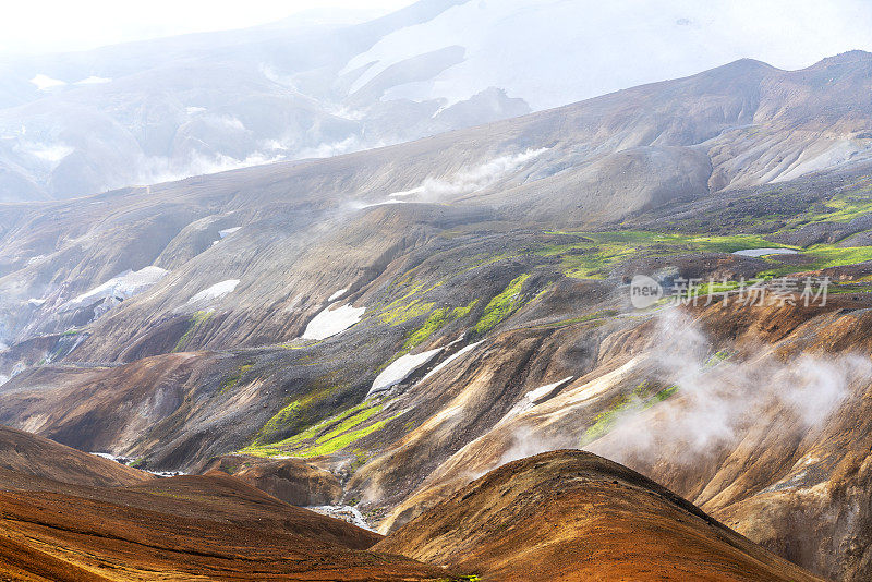 冰岛Kerlingarfjoll山脉的Hveradalir地热区。