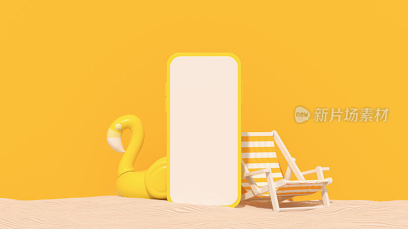 黑屏手机智能手机夏日沙滩度假旅游背景
