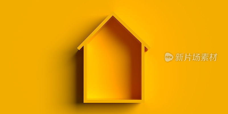 黄色3d房子模型轮廓上的空白背景