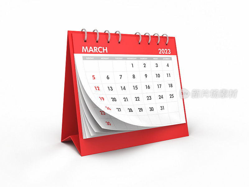 2023年3月桌面日历紫色背景，桌面日历对象+阴影剪贴路径
