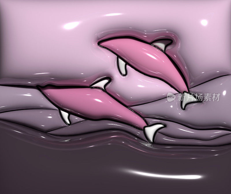 摘要充气效果卡通游泳海豚图案背景