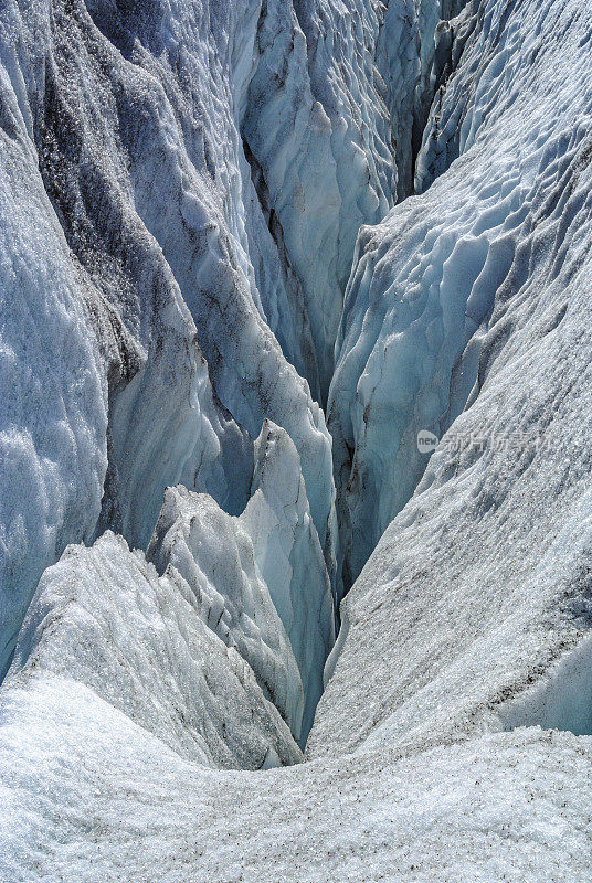 冰岛斯卡夫塔费尔国家公园融化的冰川上有深深的裂缝