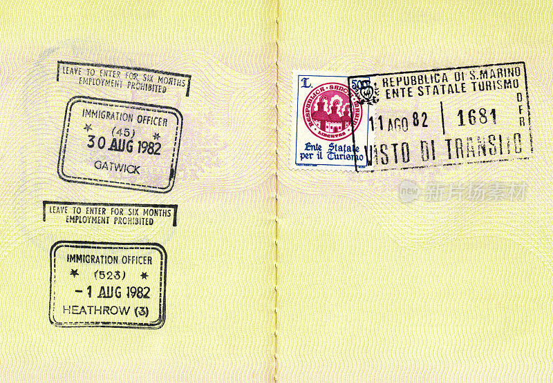 护照印章-盖特威克机场，希思罗机场