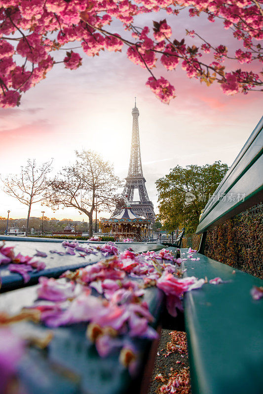 在法国巴黎的春天，埃菲尔铁塔