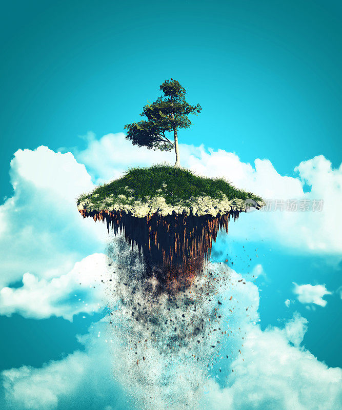3D漂浮岛爆炸到天空