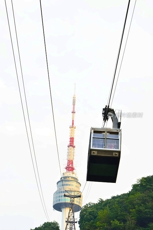 以首尔塔为背景的南山缆车