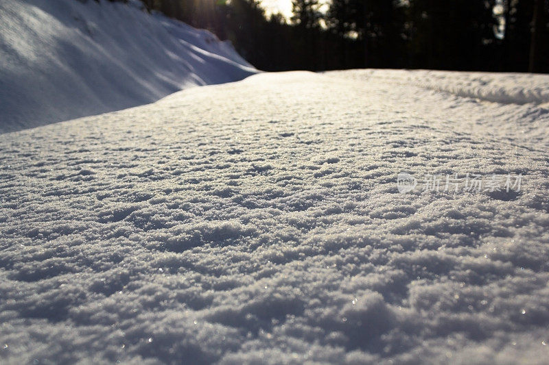 夕阳下的雪路