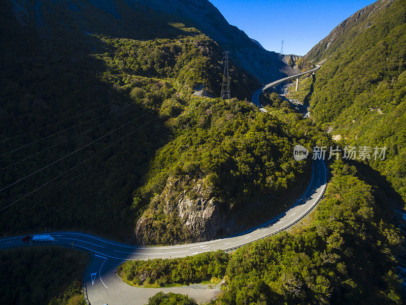 鸟瞰图的Otira山谷