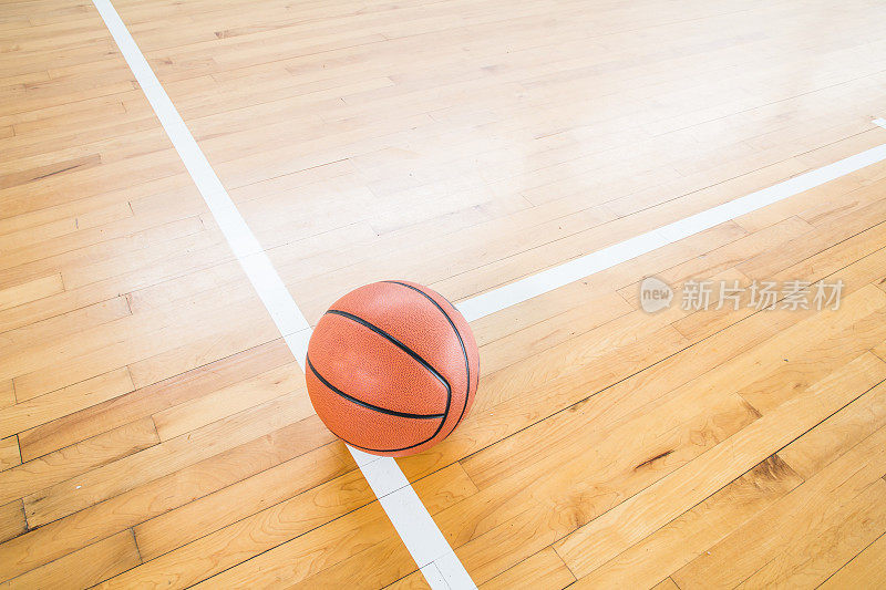 篮球在体育馆的地板上