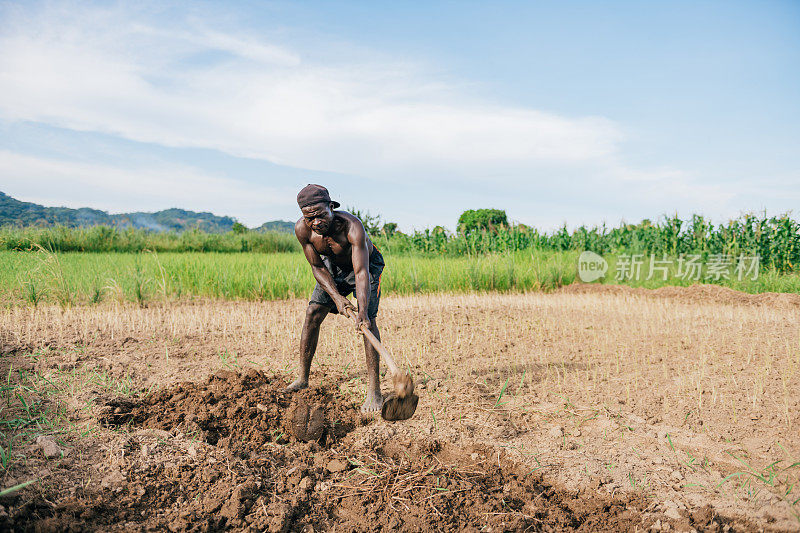 一个非洲农民正在翻地