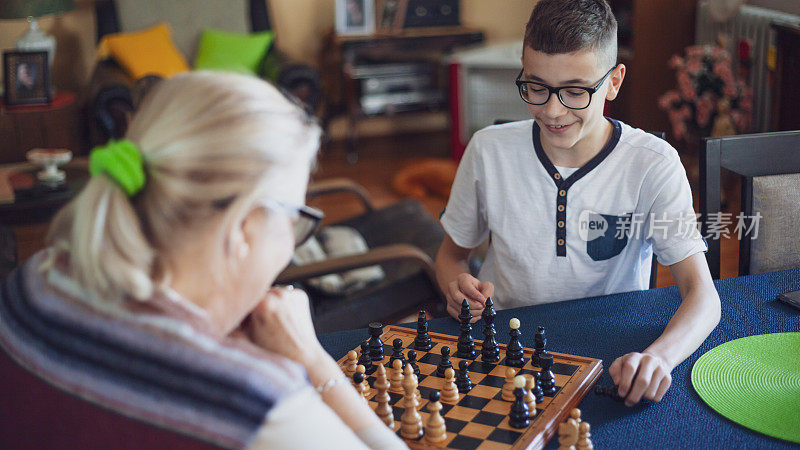 孙子和奶奶下棋