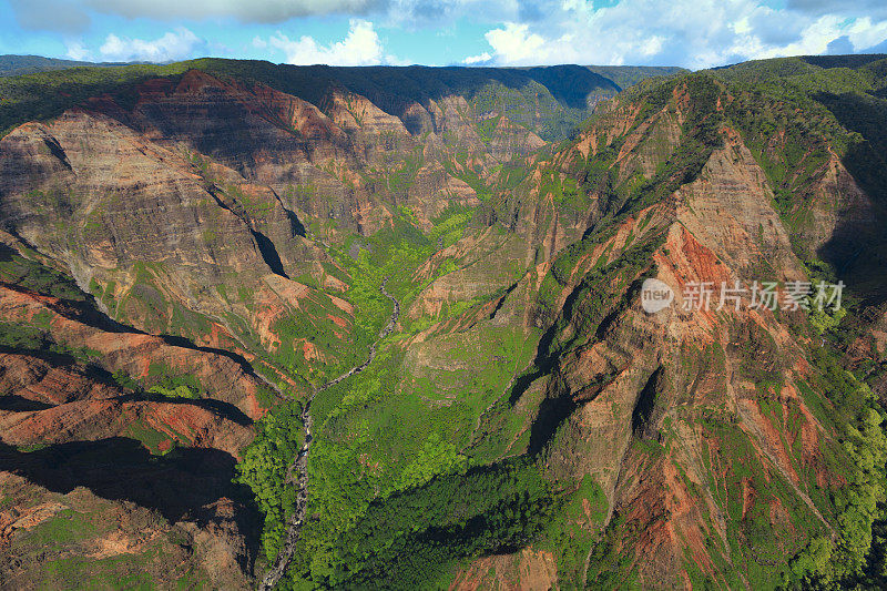 鸟瞰图威美亚峡谷国家公园在考艾岛，夏威夷美国
