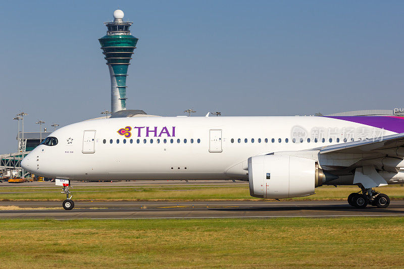 泰国航空公司空客A350-900飞机广州机场