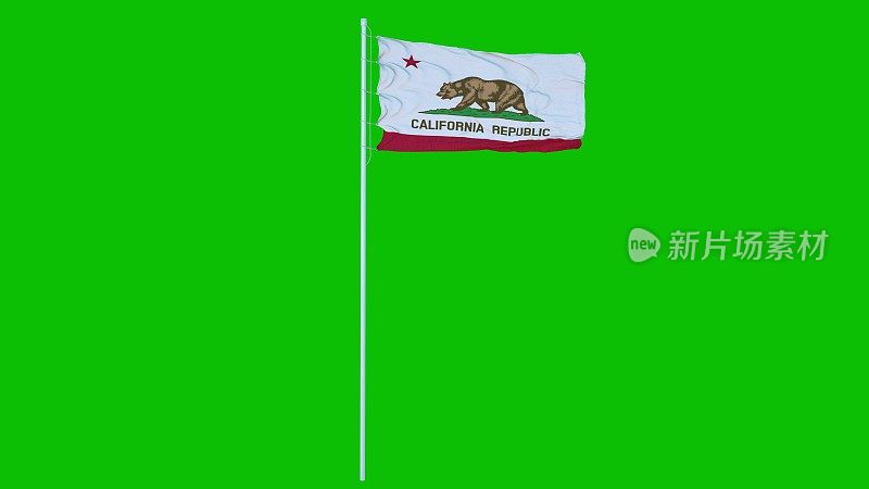 加州旗迎风飘扬在绿色屏幕或色键背景上。三维渲染