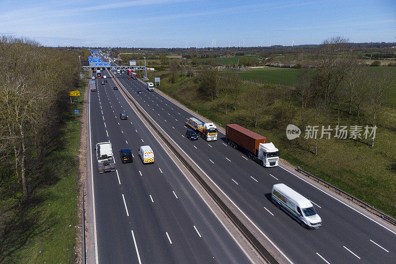 达文特里M1高速公路，英国主要的物流枢纽。鸟瞰图。