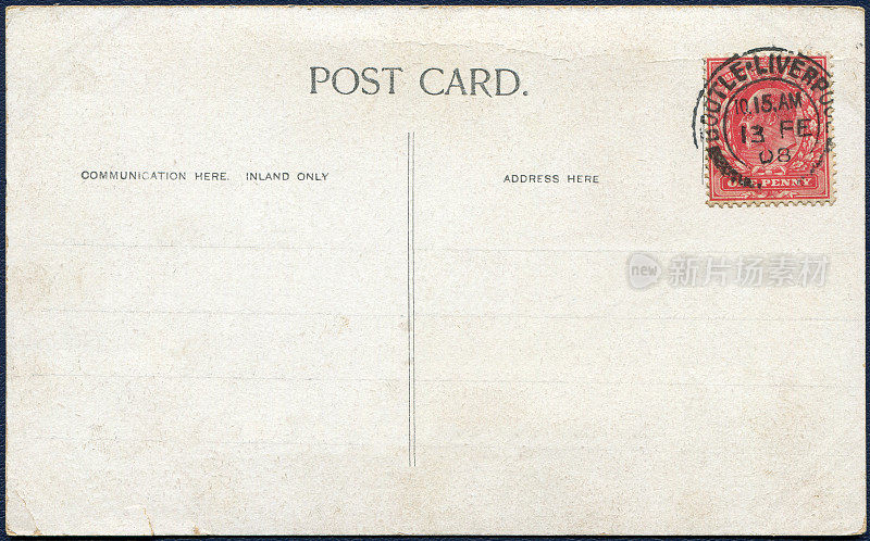 古老的明信片寄自利物浦，英国在1900年代早期，一个非常好的背景，任何使用的历史明信片通信。