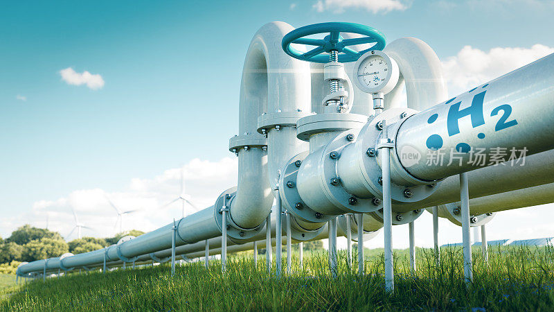 氢气管道说明能源部门正在向生态、碳中和、安全、独立的能源转变，以取代天然气。三维渲染