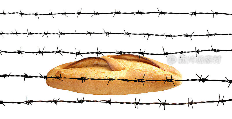面包和铁丝网的概念食物形象