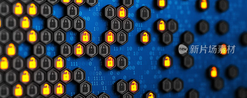 加密你的数据。二进制码和数字锁。黑客攻击和数据泄露。有加密计算机代码的大数据。保护您的数据。网络安全和隐私概念。数据库存储三维插图