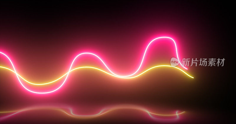 抽象明亮的霓虹灯，红色和黄色的能量迪斯科灯光线与反射抽象的背景