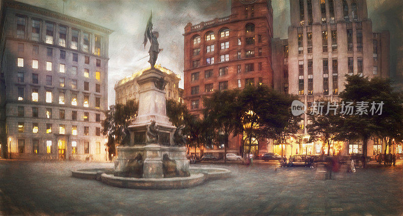 蒙特利尔老城区的历史广场达姆斯广场
