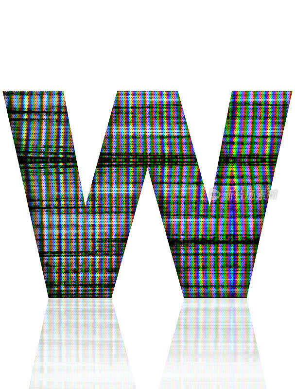 孤立的三维电视静态字母W在白色背景