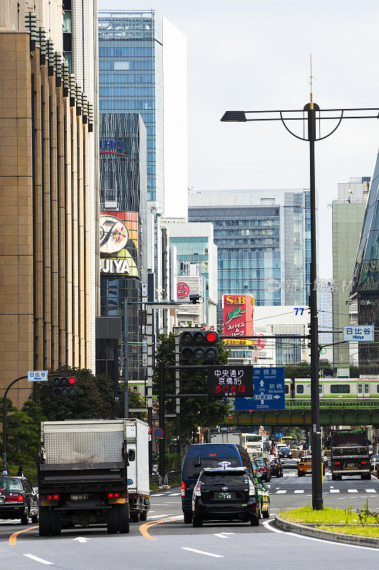 日本东京市区街道上的交通状况