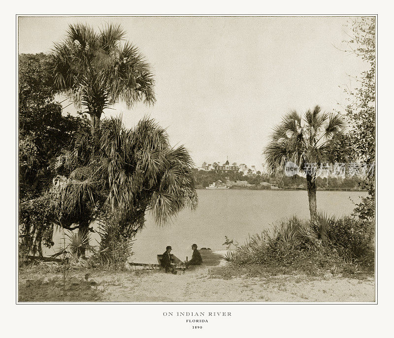 美国佛罗里达印第安河上的古美国照片，1893年