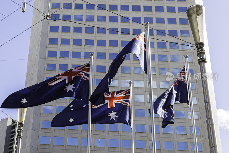 澳大利亚国旗和墨尔本中央商务区