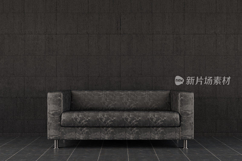 黑色沙发和空墙