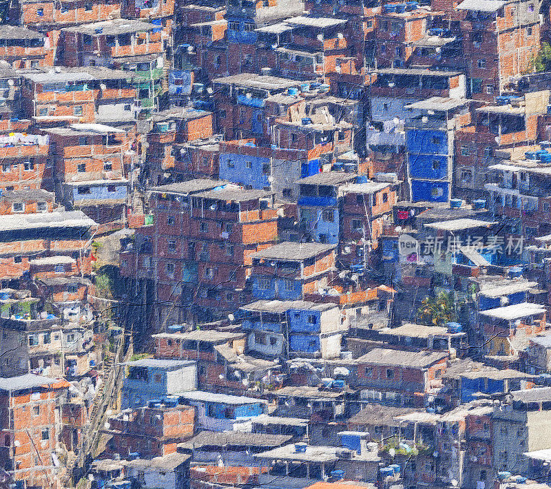 巴西里约热内卢的贫民窟，具有油画效果