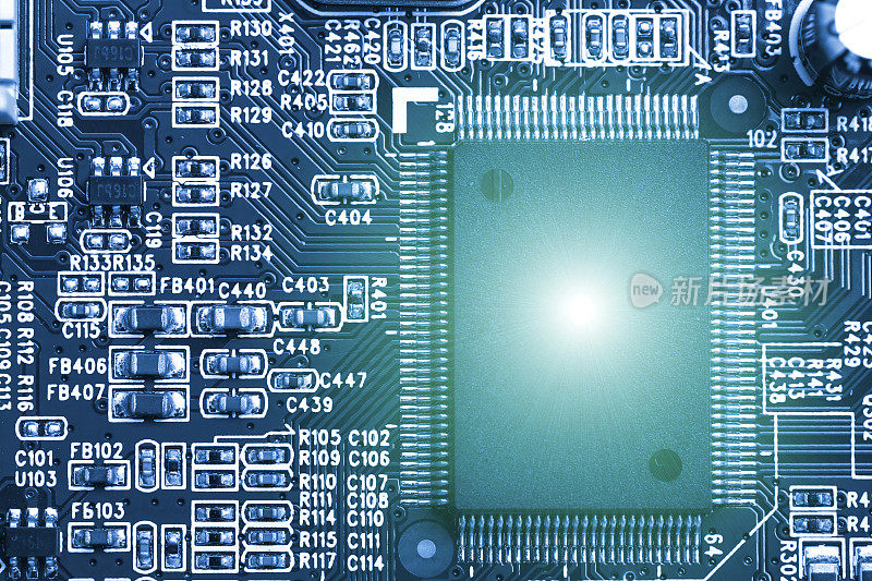 电路板上的中央处理器芯片，技术概念