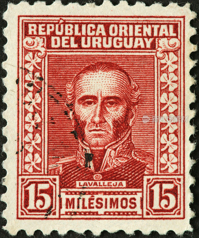 拉瓦莱亚，一枚旧邮票上的乌拉圭将军