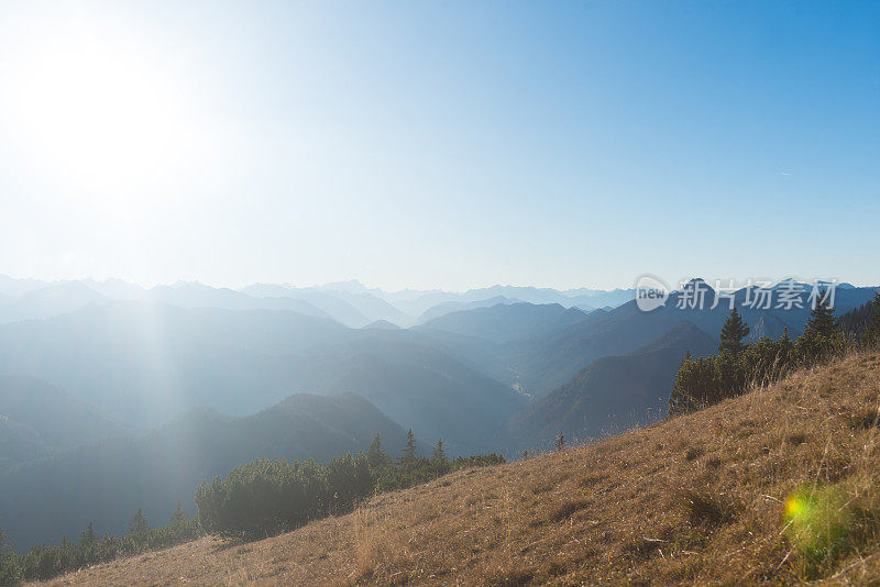 欧洲阿尔卑斯山脉的低太阳全景