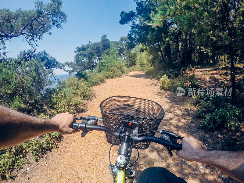 在森林里骑山地自行车