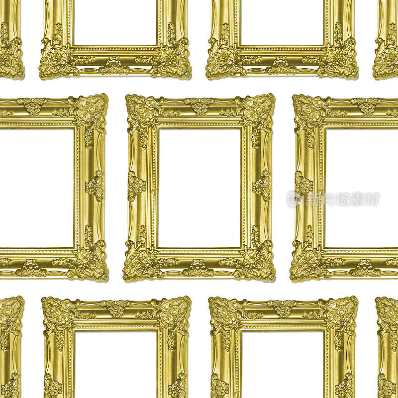 金色古董相框拼贴在孤立的白色