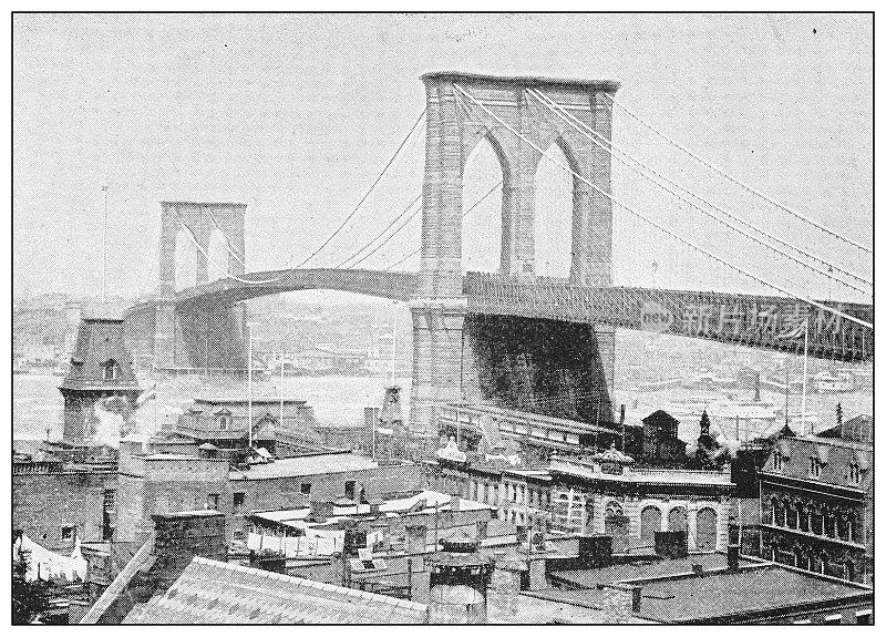 纽约的古老黑白照片:布鲁克林大桥