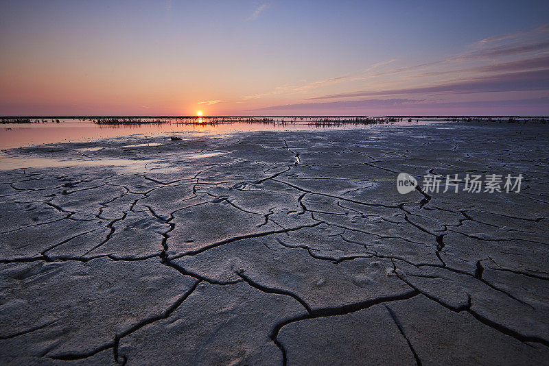 日落时瓦登海的潮滩