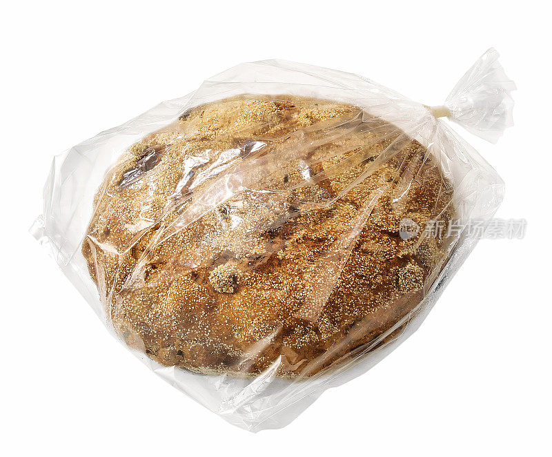 甜面包，用保鲜膜包裹水果，在白面包上隔离