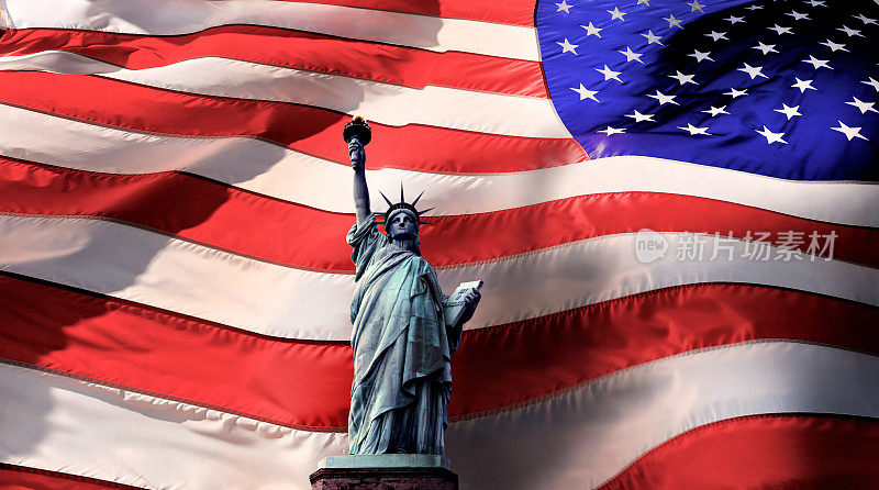 庆祝美国国旗和自由女神像