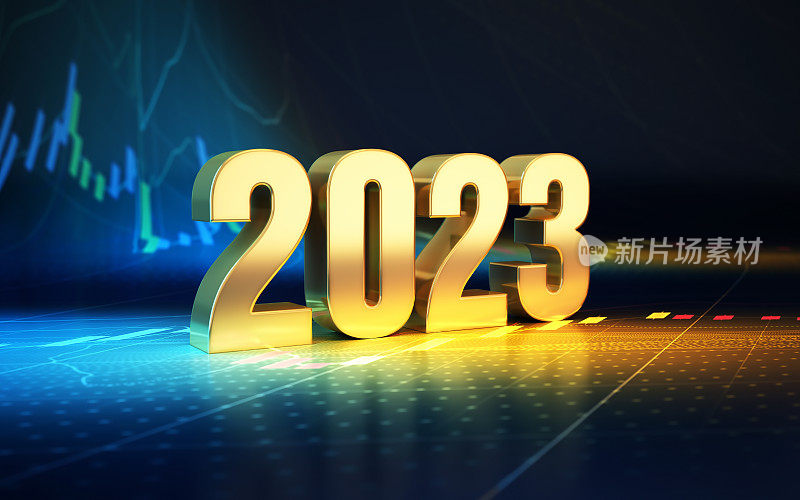 2023年新年坐蓝黄金融股票交易所图表背景