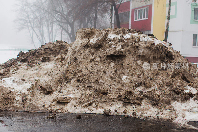 路边。肮脏的积雪。污染