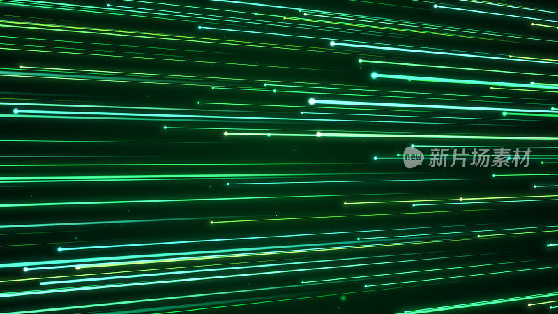 绿色能源之星光迹背景，长曝光快速条纹线运动，彩色未来主义发光速度霓虹灯背景，未来可再生能源技术概念3d渲染